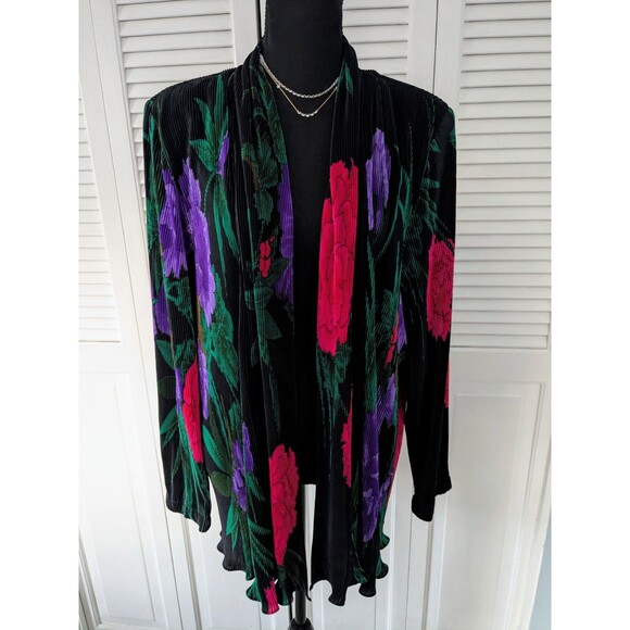GDT Too Open Front VTG Cardigan Women's XL Colorful Top Slinky Accordion 80s - Picture 1 of 11